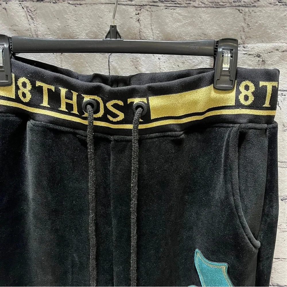 8IGHTH DSTRKT Men’s Black Velour Joggers XL Gold Trim Streetwear Athleisure